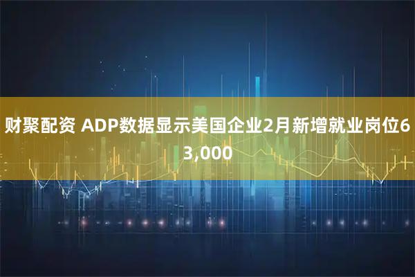 财聚配资 ADP数据显示美国企业2月新增就业岗位63,000