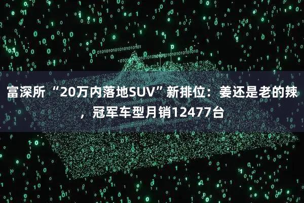 富深所 “20万内落地SUV”新排位：姜还是老的辣，冠军车型月销12477台