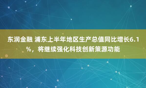 东润金融 浦东上半年地区生产总值同比增长6.1%，将继续强化科技创新策源功能
